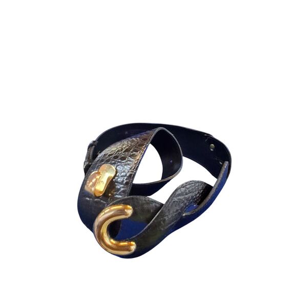 Vintage JULIUS RESNICK Black Leather Belt Women's size 33" Croc Print Old Money - Picture 7 of 10